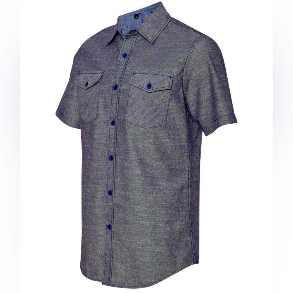 Burnside Chambray Short Sleeve Shirt in Dark Blue Men’s L
